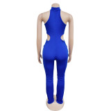 Women Solid Sexy Halter Neck Cutout Jumpsuit