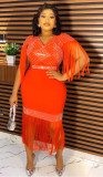Plus Size Women African Beaded Fringe Dress
