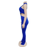 Women Solid Sexy Halter Neck Cutout Jumpsuit