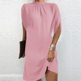 Women Round Neck Oversized Bat Sleeves Round Neck Dress