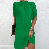 Women Round Neck Oversized Bat Sleeves Round Neck Dress