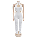 Women Solid Sexy Halter Neck Cutout Jumpsuit