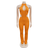 Women Solid Sexy Halter Neck Cutout Jumpsuit