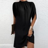 Women Round Neck Oversized Bat Sleeves Round Neck Dress