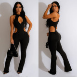 Women Solid Sexy Halter Neck Cutout Jumpsuit