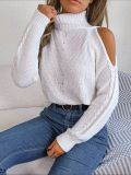 Women Casual Off Shoulder Turtleneck Cutout Long Sleeve Sweater
