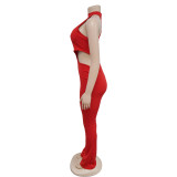 Women Solid Sexy Halter Neck Cutout Jumpsuit