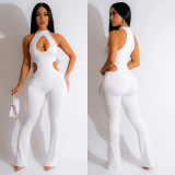 Women Solid Sexy Halter Neck Cutout Jumpsuit