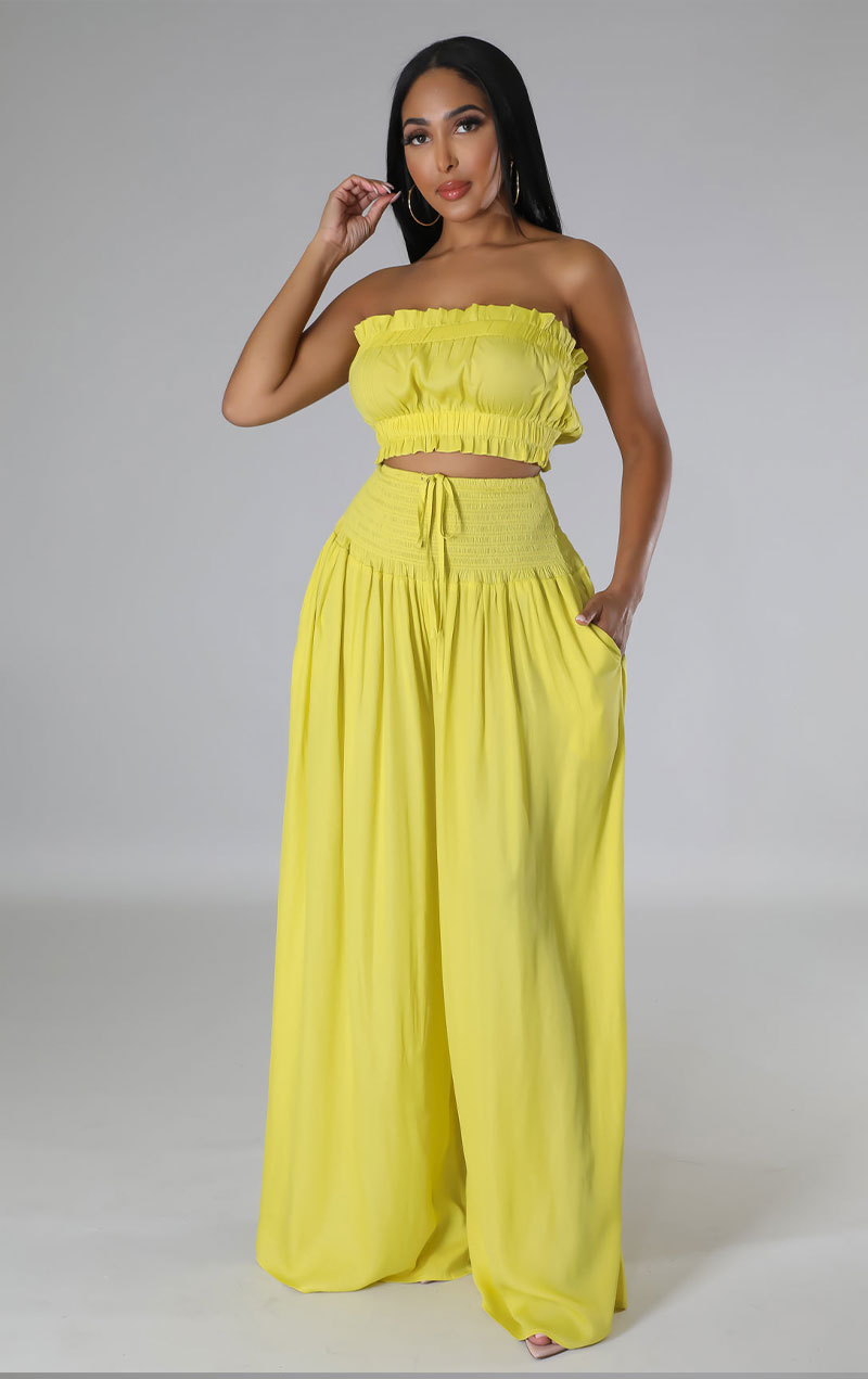 Women Casual Summer Sleeveless Crop Top and Wide Leg Pants Two-Piece Set