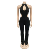 Women Solid Sexy Halter Neck Cutout Jumpsuit
