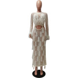 Women's Tassel Knitting Casual Hollow Sequin Beach Long Dress