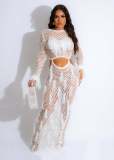 Women's Tassel Knitting Casual Hollow Sequin Beach Long Dress