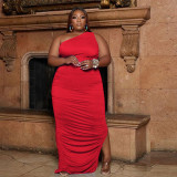 Women's Fashion Plus Size Summer One Shoulder Irregular Pleated Dress