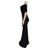 Women's Fashion Solid Color Off Shoulder Deep V Low Back Mermaid Dress