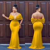 Women's Fashion Solid Color Off Shoulder Deep V Low Back Mermaid Dress