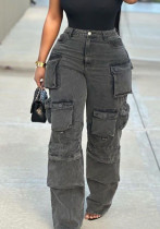 Trendy Multi Pocket Denim Pants Wash Cargo Pants Jeans Trendy Multi Pocket Denim Pants Wash Cargo Pants Jeans