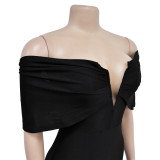 Women's Fashion Solid Color Off Shoulder Deep V Low Back Mermaid Dress