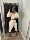 Solid Color Knitting Sexy Slim Three-Piece Cardigan Pants Set