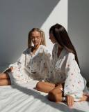 Women Ruffle Strawberry Print Long Sleeve Top and Skirt Two-Piece Set