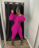 Solid Color Knitting Sexy Slim Three-Piece Cardigan Pants Set
