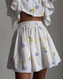 Women Ruffle Strawberry Print Long Sleeve Top and Skirt Two-Piece Set