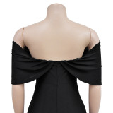 Women's Fashion Solid Color Off Shoulder Deep V Low Back Mermaid Dress