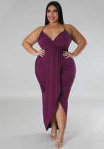 Women's Plus Size Solid Strap Sleeveless V-Neck Long Dress Women's Plus Size Solid Strap Sleeveless V-Neck Long Dress