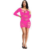 Plus Size Women Sexy Cutout Sexy Long-sleeved Net Dress