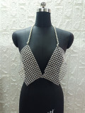 Women Summer Sexy Pearl Halter Neck Two-Piece Set