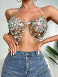Women Summer Cutout Shiny Crystal Vest