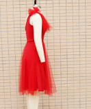 Women One Shoulder Sleeveless Mesh Patchwork Dress
