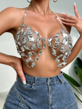 Women Summer Cutout Shiny Crystal Vest