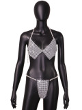 Women Summer Sexy Pearl Halter Neck Two-Piece Set