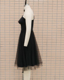 Women One Shoulder Sleeveless Mesh Patchwork Dress