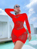 Women Long Sleeve See-Through Mesh One Piece Sexy Lingerie