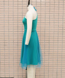 Women One Shoulder Sleeveless Mesh Patchwork Dress