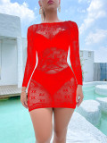 Women Long Sleeve See-Through Mesh One Piece Sexy Lingerie