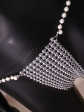 Women Summer Sexy Pearl Halter Neck Two-Piece Set