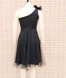 Women One Shoulder Sleeveless Mesh Patchwork Dress