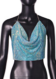 Women Metal Rhinestone Camisole Sexy Backless Tank Top