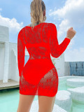 Women Long Sleeve See-Through Mesh One Piece Sexy Lingerie