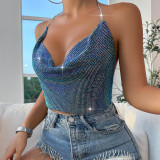 Women Metal Rhinestone Camisole Sexy Backless Tank Top