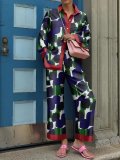 Women Fashion Printed Long Sleeve Top and Pant Casual Two-Piece Set