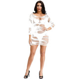 Plus Size Women Sexy Cutout Sexy Long-sleeved Net Dress
