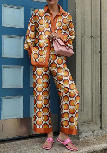 Women Fashion Printed Long Sleeve Top and Pant Casual Two-Piece Set