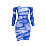 Women Sexy Lingerie Solid Long Sleeve Cutout Mesh Bodycon Dress