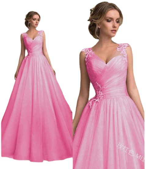 Spring Summer Long Dress V Neck Strapless Fashion Mesh Dress(Processing time need 3-6 days)