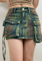 Women's Tie Dye Distressed Patchwork Irregular Pocket High Waist Zipper Slim Denim Skirt Women's Tie Dye Distressed Patchwork Irregular Pocket High Waist Zipper Slim Denim Skirt