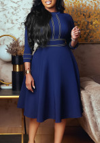 Africa Plus Size Women's Short Sleeve Stand Collar Fashion Party Swing Dress 3/4 Sleeve