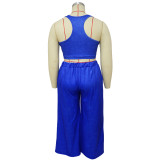 Women's Sleeveless Open Waist Bolero Elastic Waist Wide Leg Pants Plus Size Set